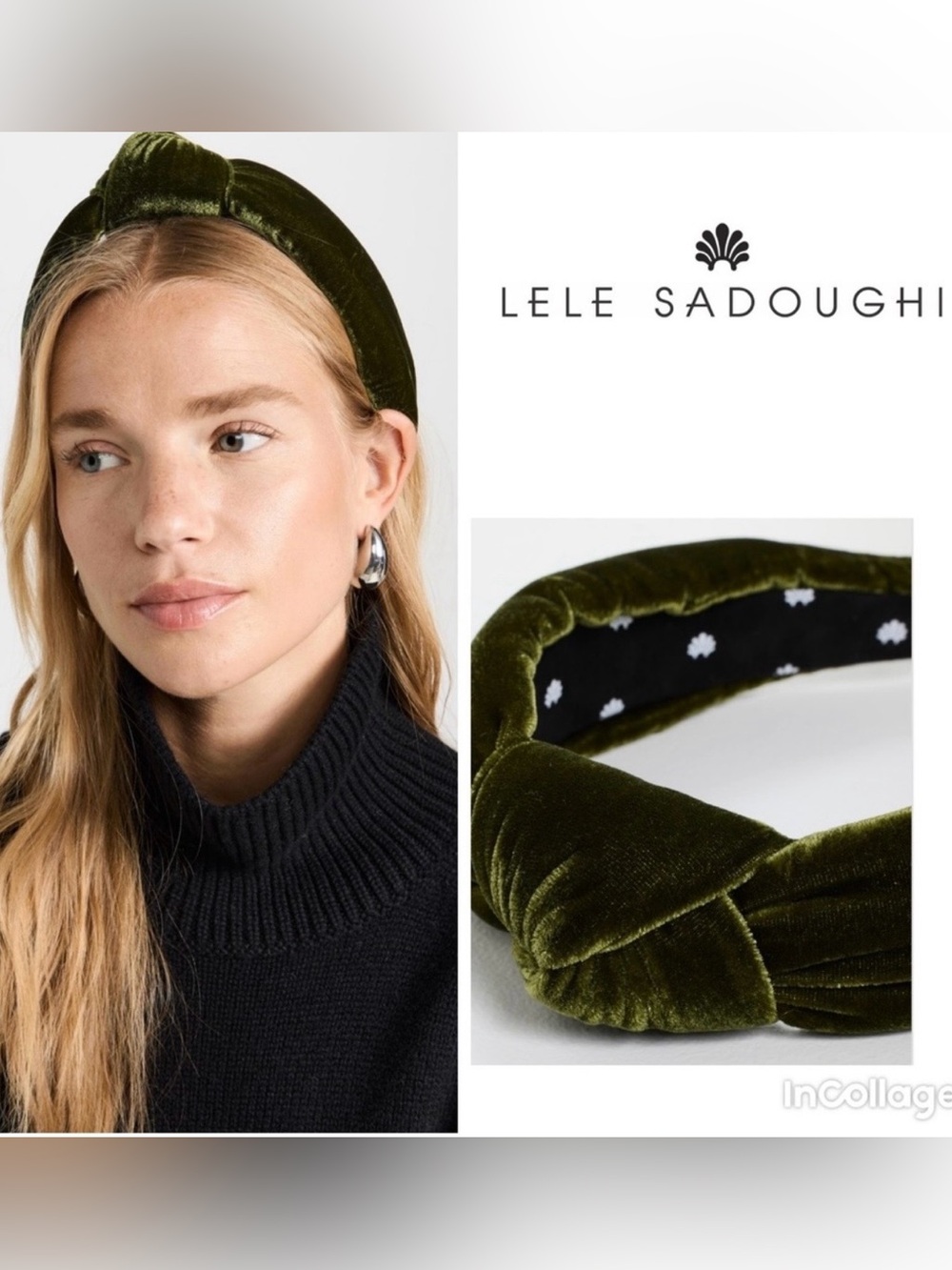 Lele Sadoughi Olive Velvet Knotted Headband